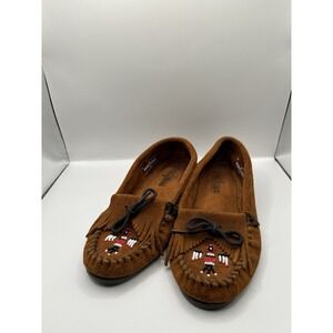 Minnetonka Women's Thunderbird II Moccasins Brown Suede Beaded Flats Size 7